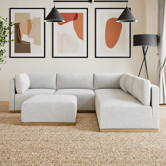 Henredon Murphy Fabric 6-Piece Modular Sectional w/ Ottoman - Cream
