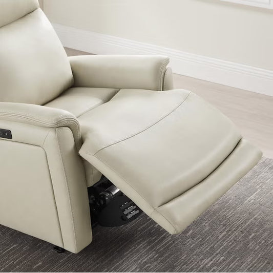 Sanders Leather Power Recliner with Power Headrest – Cream