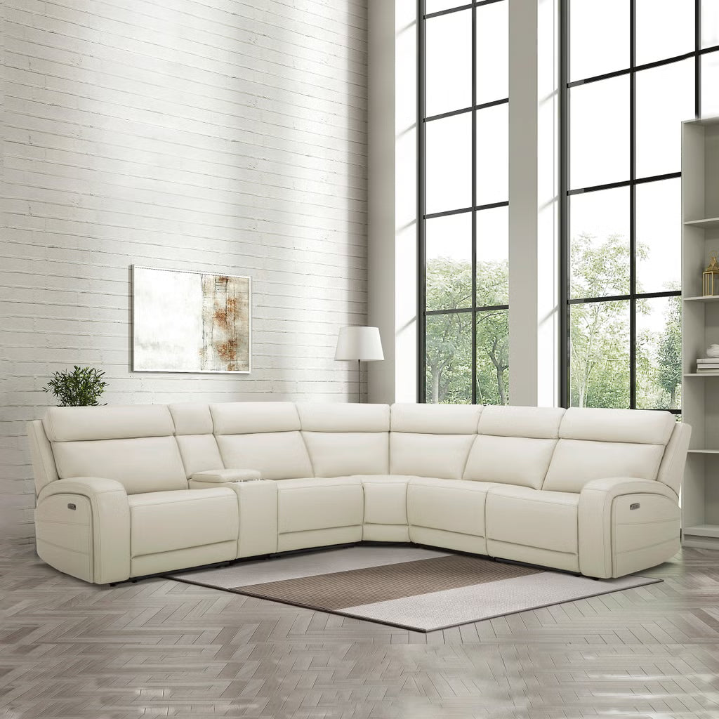 Gearhart 6-Piece Leather Power Reclining Sectional – Ivory