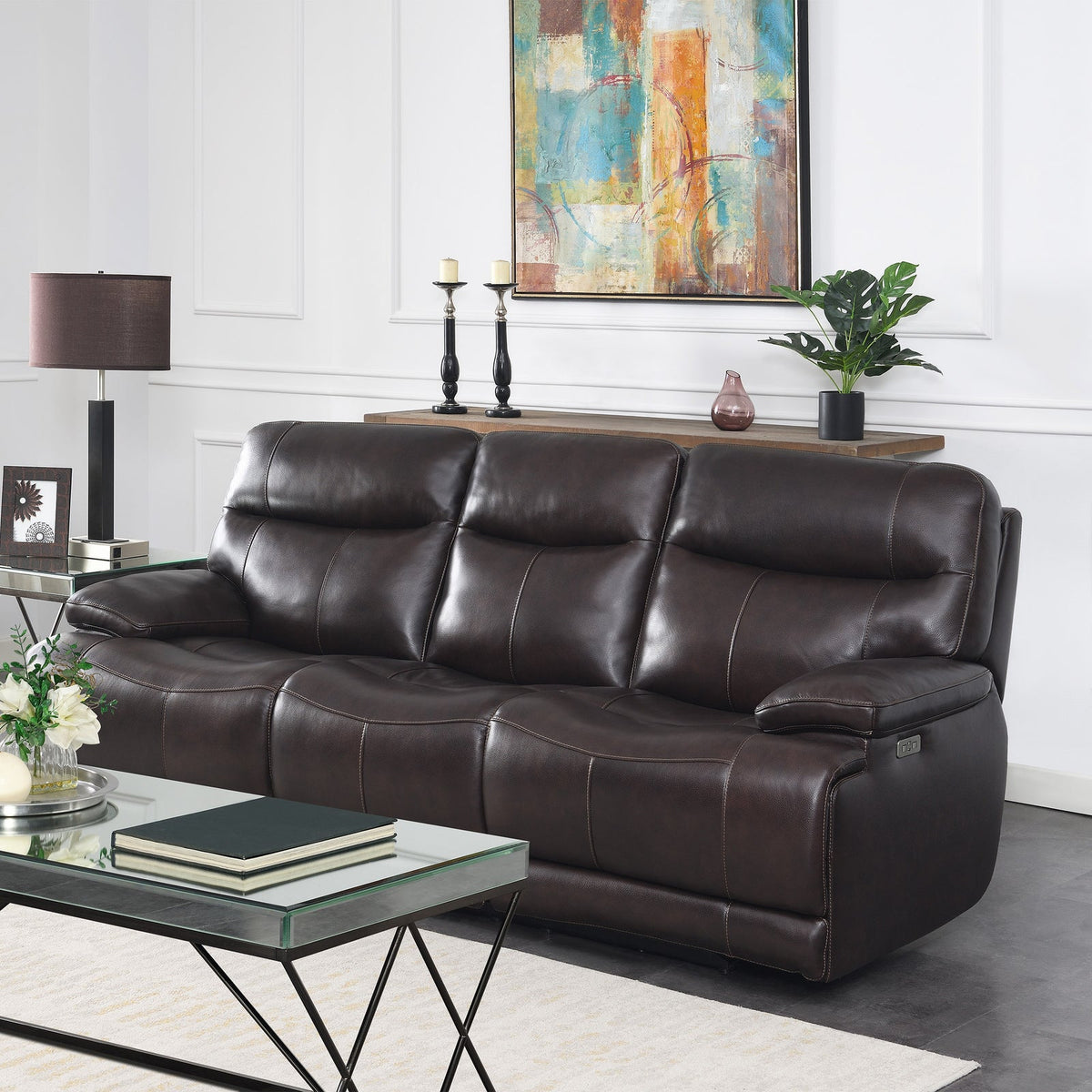Ridgewin Leather Power Reclining Sofa – Brown – product image 1