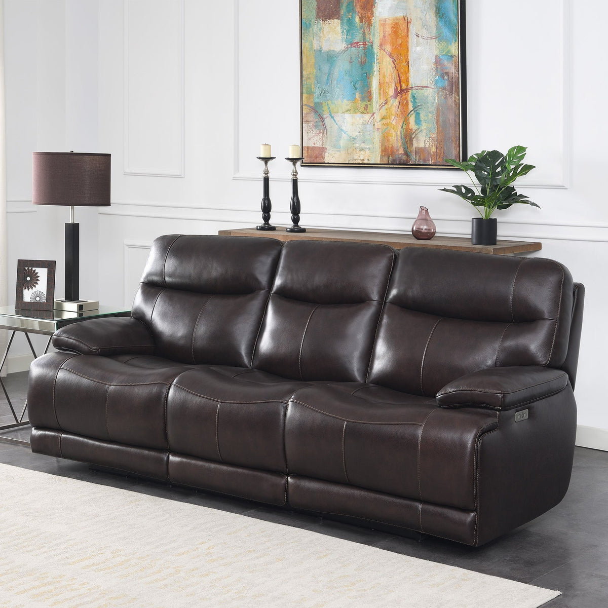 Ridgewin Leather Power Reclining Sofa – Brown – product image 2