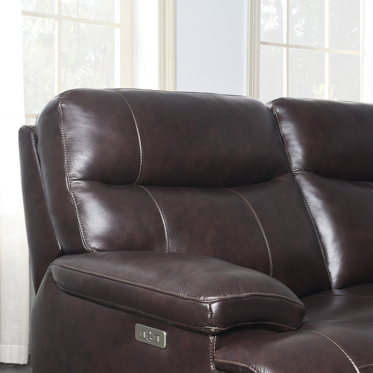Ridgewin Leather Power Reclining Sofa – Brown – product image 6
