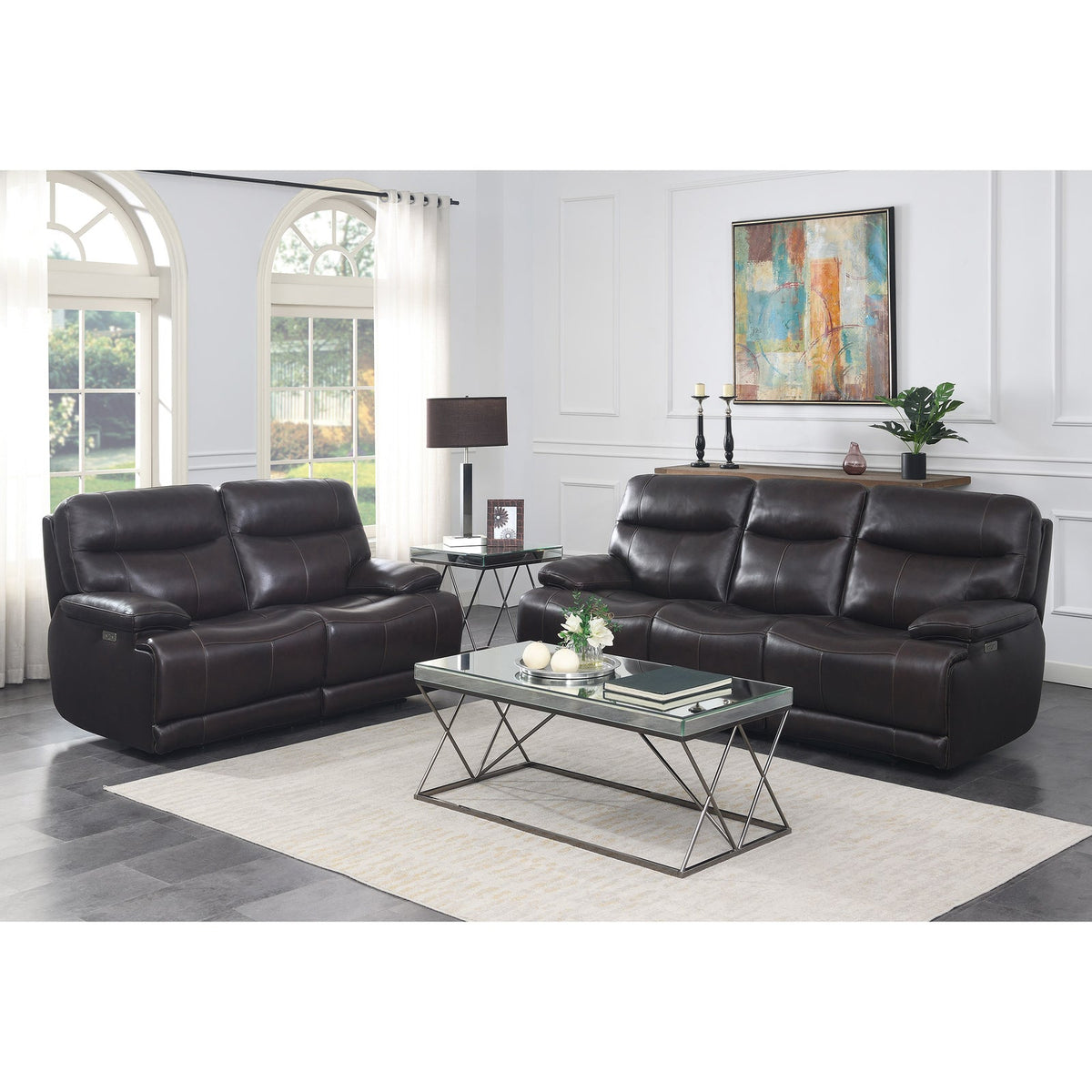 Ridgewin Leather Power Reclining Sofa – Brown – product image 7