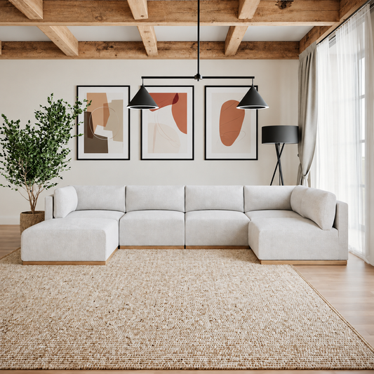 Henredon Murphy Fabric 6-Piece Modular Sectional w/ Ottoman - Cream