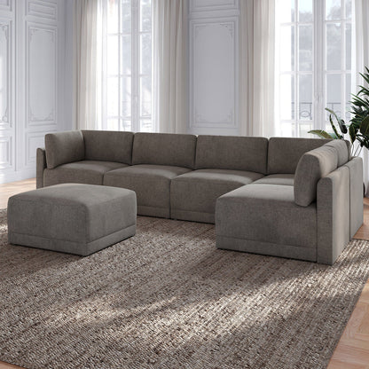 Thomasville Fallon 6-Piece Modular Sectional with Ottoman – Gray – product image 1