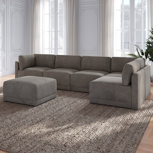 Thomasville Fallon 6-Piece Modular Sectional with Ottoman – Gray – product image 1