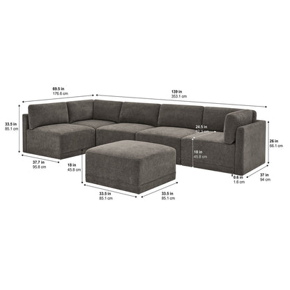 Thomasville Fallon 6-Piece Modular Sectional with Ottoman – Gray – product image 2