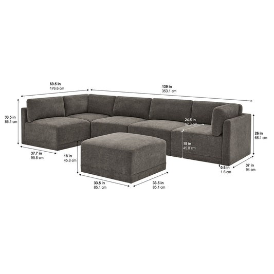 Thomasville Fallon 6-Piece Modular Sectional with Ottoman – Gray – product image 2