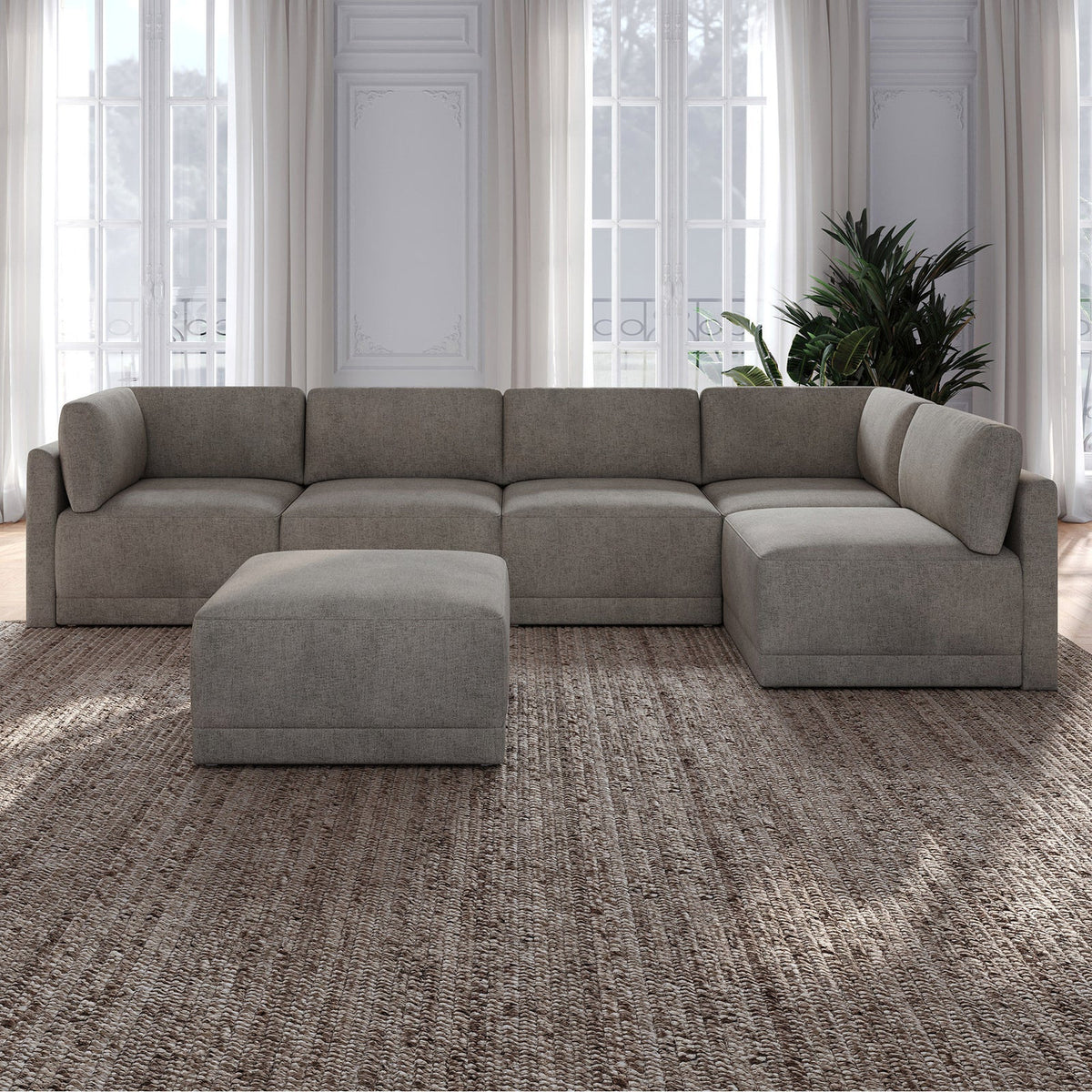 Thomasville Fallon 6-Piece Modular Sectional with Ottoman – Gray – product image 6