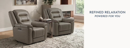 Mason Leather Power Recliner with Power Headrest – Taupe