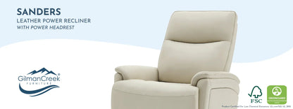 Sanders Leather Power Recliner with Power Headrest – Cream