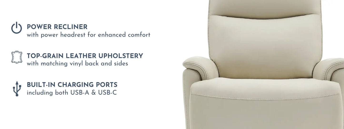 Sanders Leather Power Recliner with Power Headrest – Cream