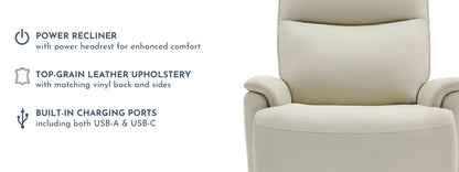 Sanders Leather Power Recliner with Power Headrest – Cream