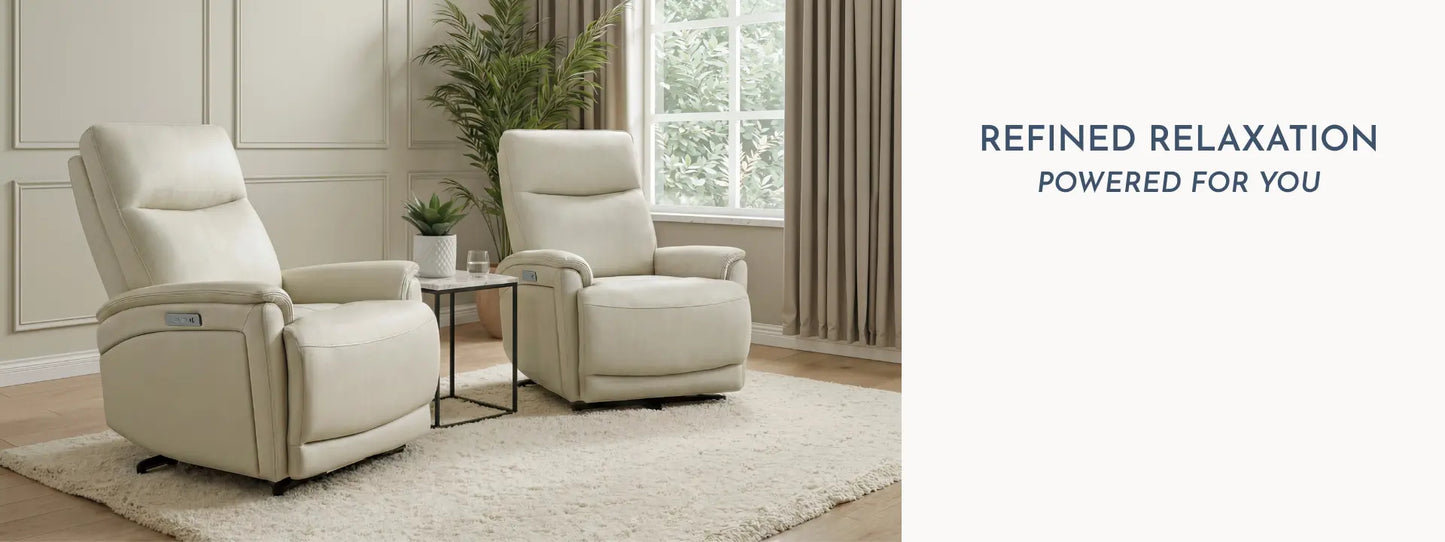Sanders Leather Power Recliner with Power Headrest – Cream