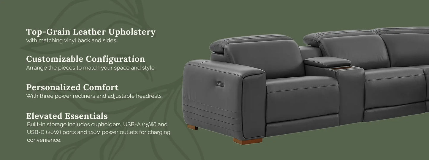 Karson Leather Power Reclining Sectional with Power Headrests - Like New