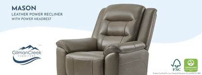 Mason Leather Power Recliner with Power Headrest – Taupe