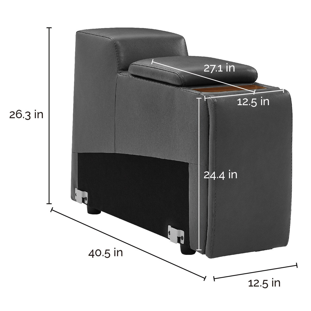 Karson Leather Storage Console with Hidden Cupholders – Gray – product image 2