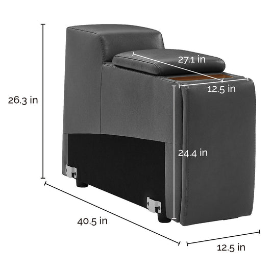 Karson Leather Storage Console with Hidden Cupholders – Gray – product image 2