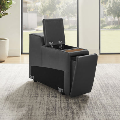 Karson Leather Storage Console with Hidden Cupholders – Gray – product image 3
