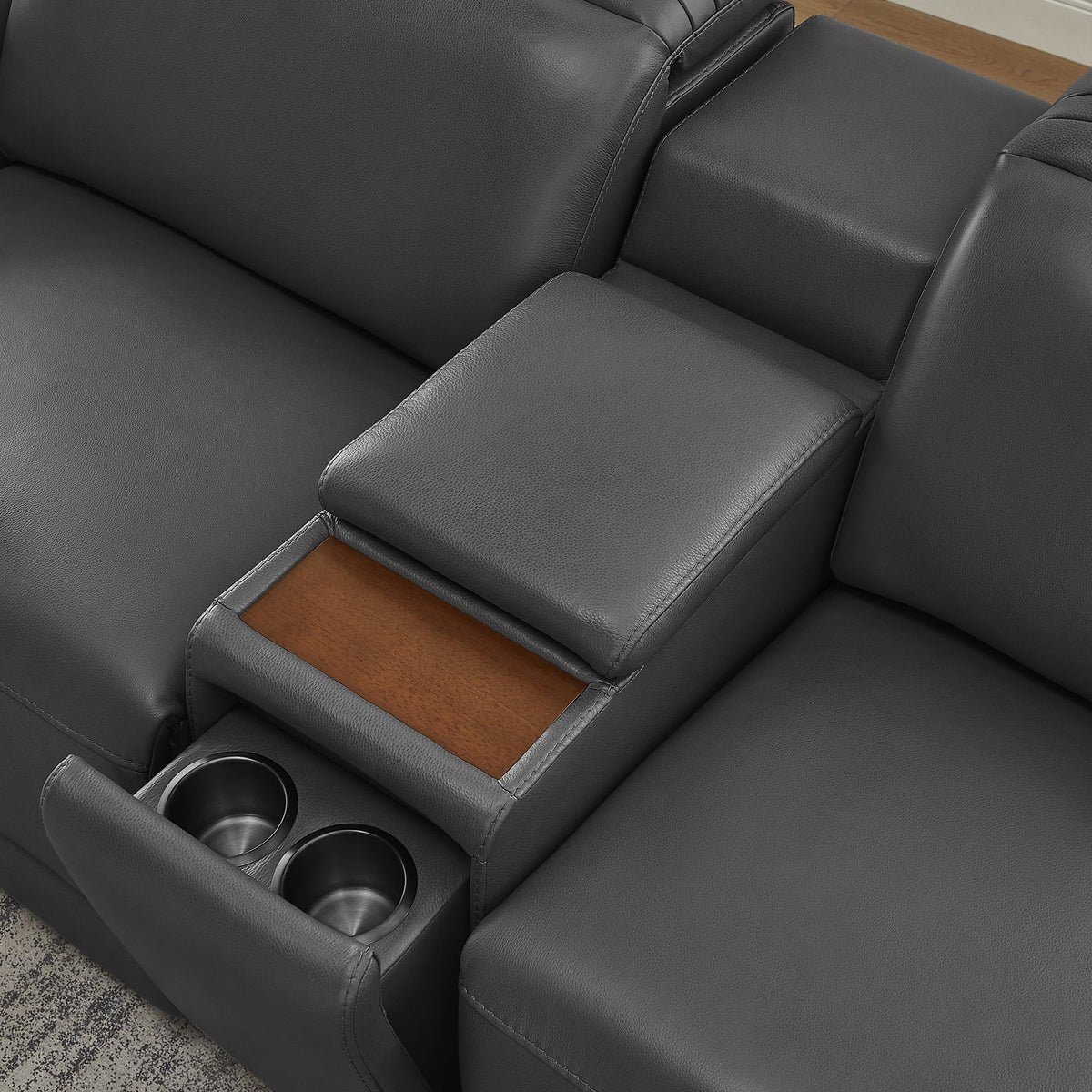 Karson Leather Storage Console with Hidden Cupholders – Gray – product image 4