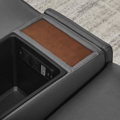 Karson Leather Storage Console with Hidden Cupholders – Gray – product image 5