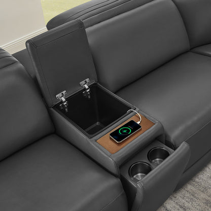 Karson Leather Storage Console with Hidden Cupholders – Gray – product image 6