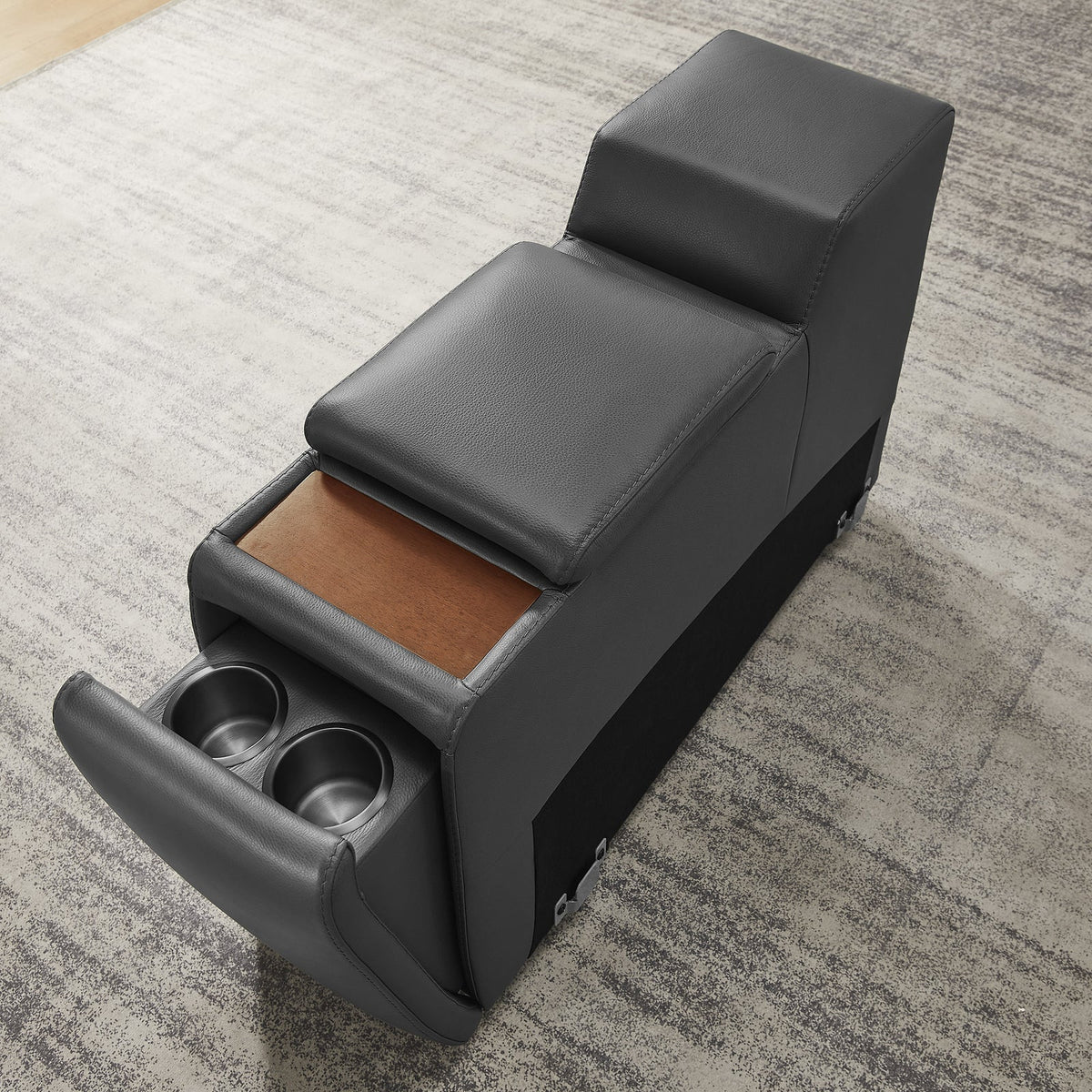 Karson Leather Storage Console with Hidden Cupholders – Gray – product image 7