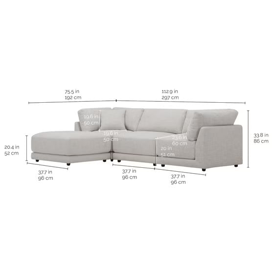 Dayna 4-Piece Fabric Modular Sectional – Light Gray