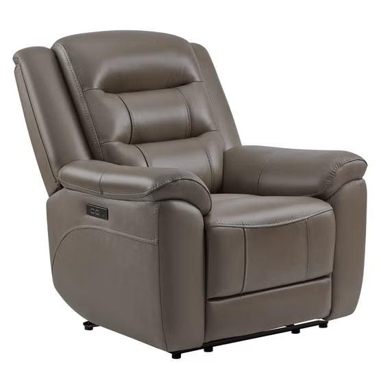 Mason Leather Power Recliner with Power Headrest – Taupe