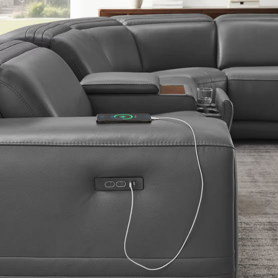 Karson Leather Power Reclining Sectional with Power Headrests - Like New