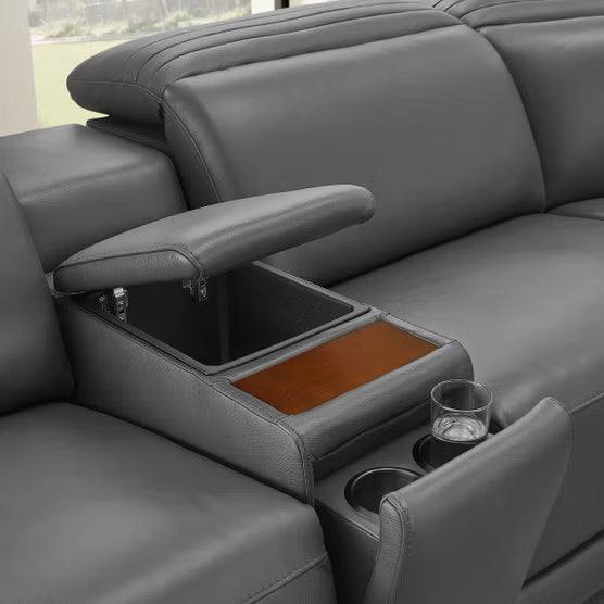 Karson Leather Power Reclining Sectional with Power Headrests - Like New