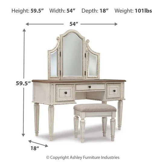 Ashley Realyn Vanity Set with Mirror & Stool