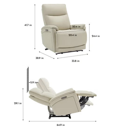 Sanders Leather Power Recliner with Power Headrest – Cream