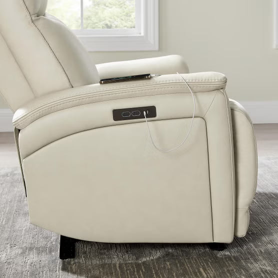 Sanders Leather Power Recliner with Power Headrest – Cream